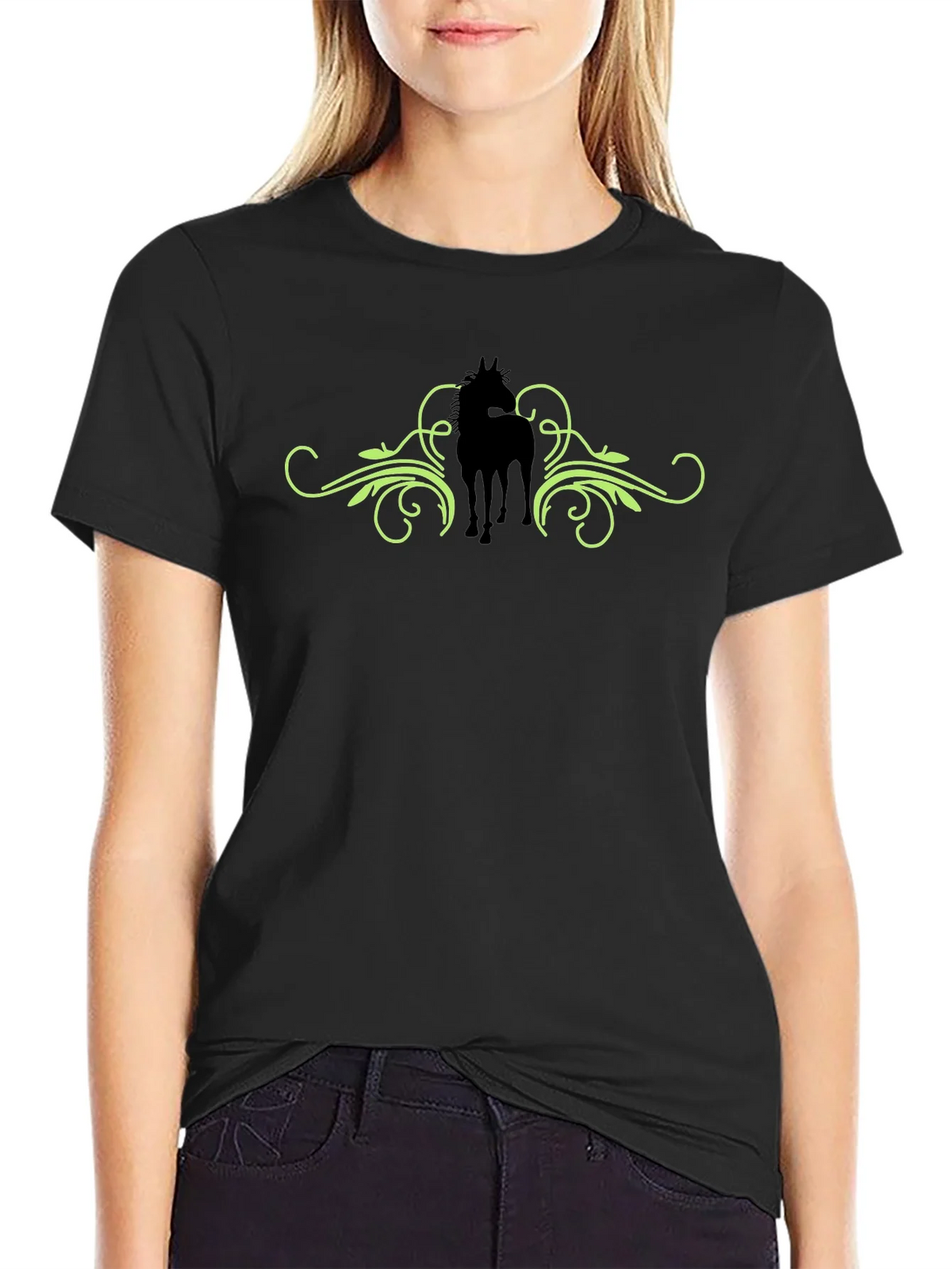 Horse Silhouette Graphic Print Tee - Black product image 5