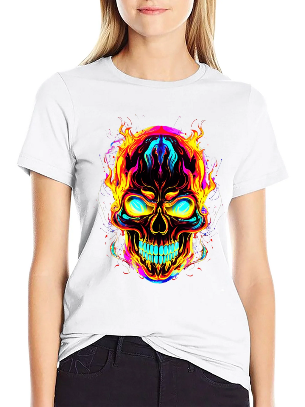 Flaming Skull Graphic Tee - Bold Black T-Shirt product image 1
