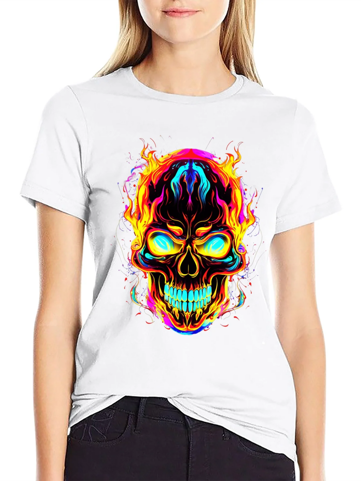 Flaming Skull Graphic Tee - Bold Black T-Shirt product image 1