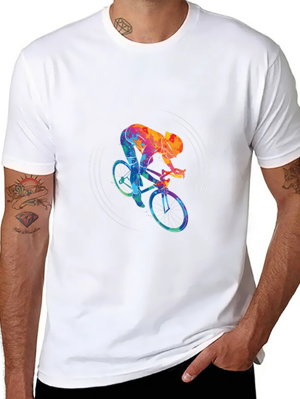 Colorful Cycling Graphic Black Tee Shirt product image 10
