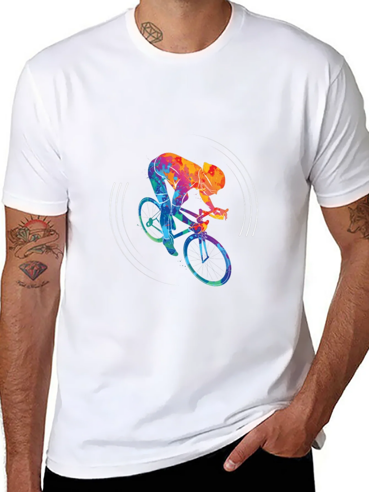 Colorful Cycling Graphic Black Tee Shirt product image 10