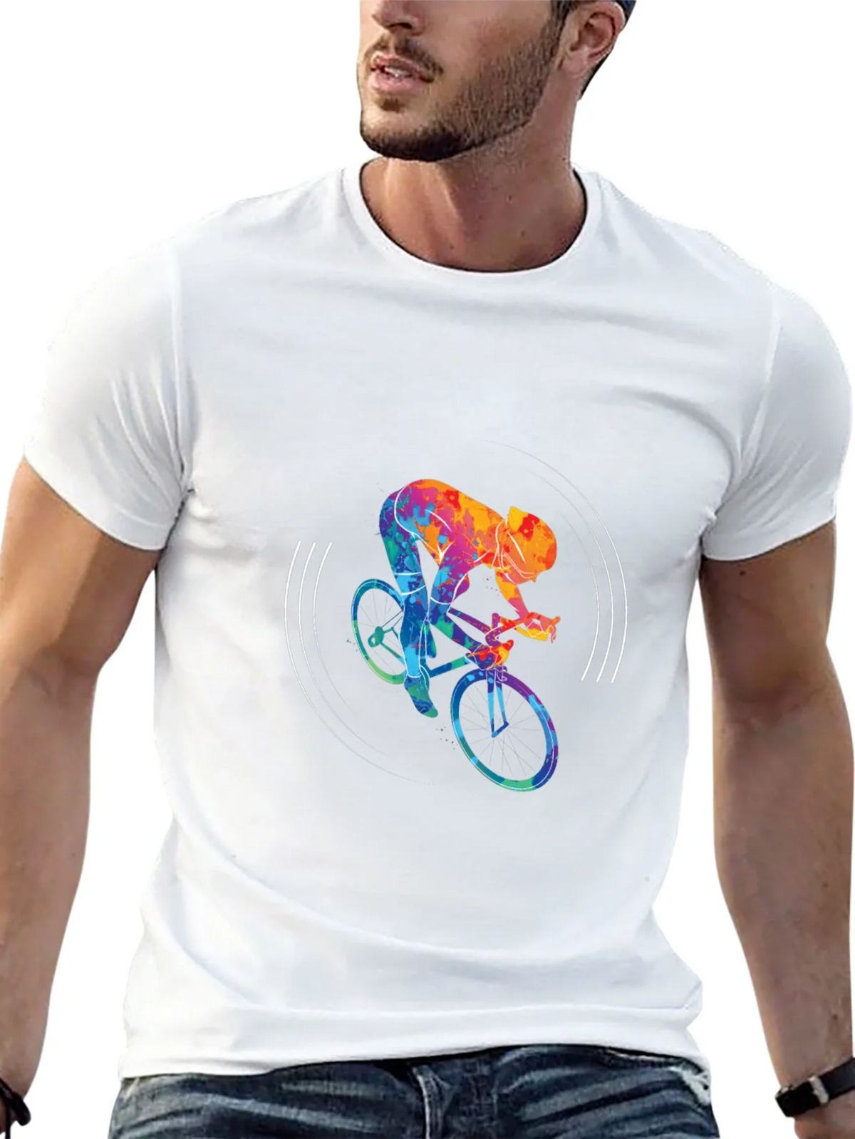 Colorful Cycling Graphic Black Tee Shirt product image 4