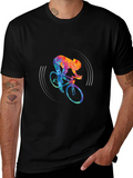 Colorful Cycling Graphic Black Tee Shirt product image 1