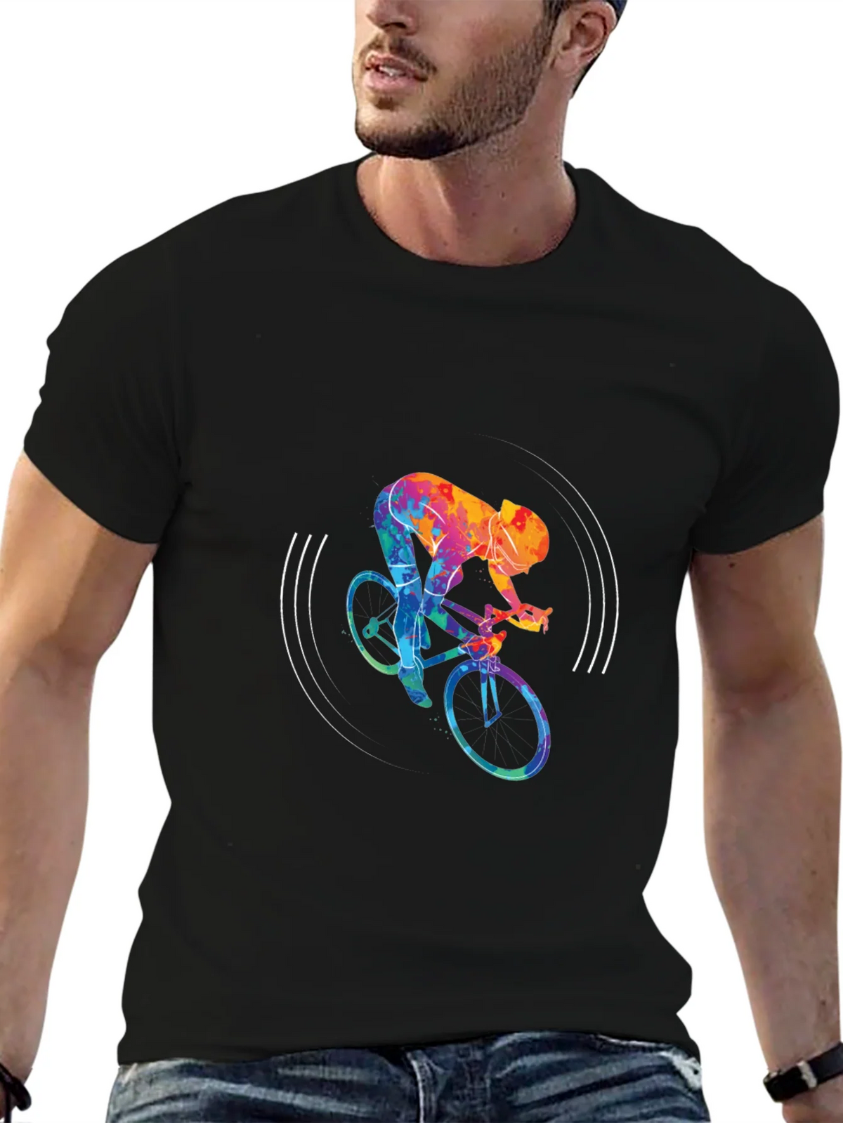 Colorful Cycling Graphic Black Tee Shirt product image 9