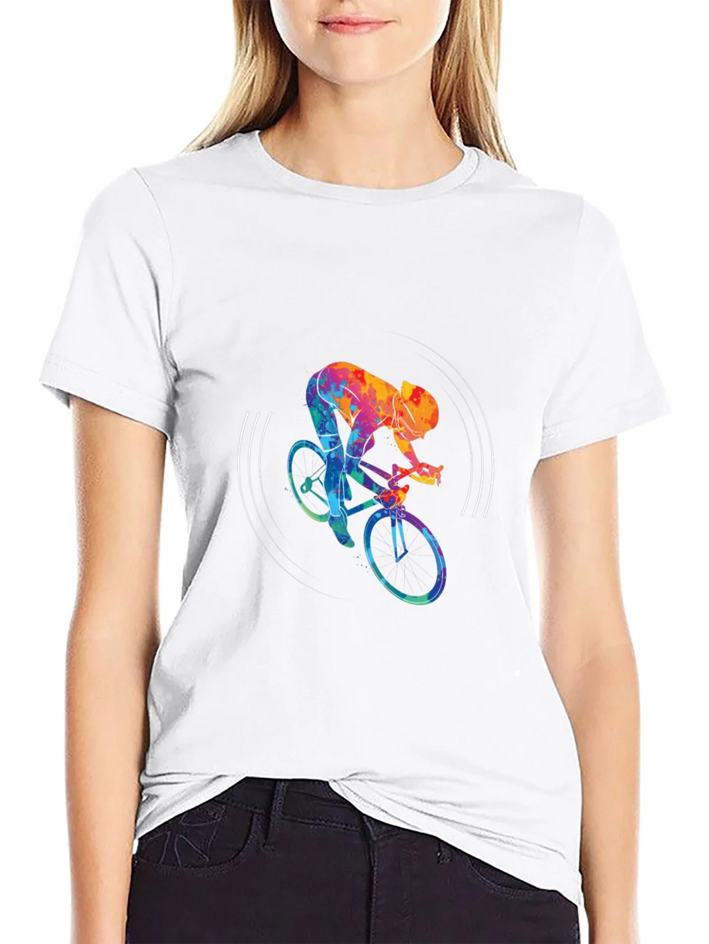 Colorful Cycling Graphic Black Tee Shirt product image 11