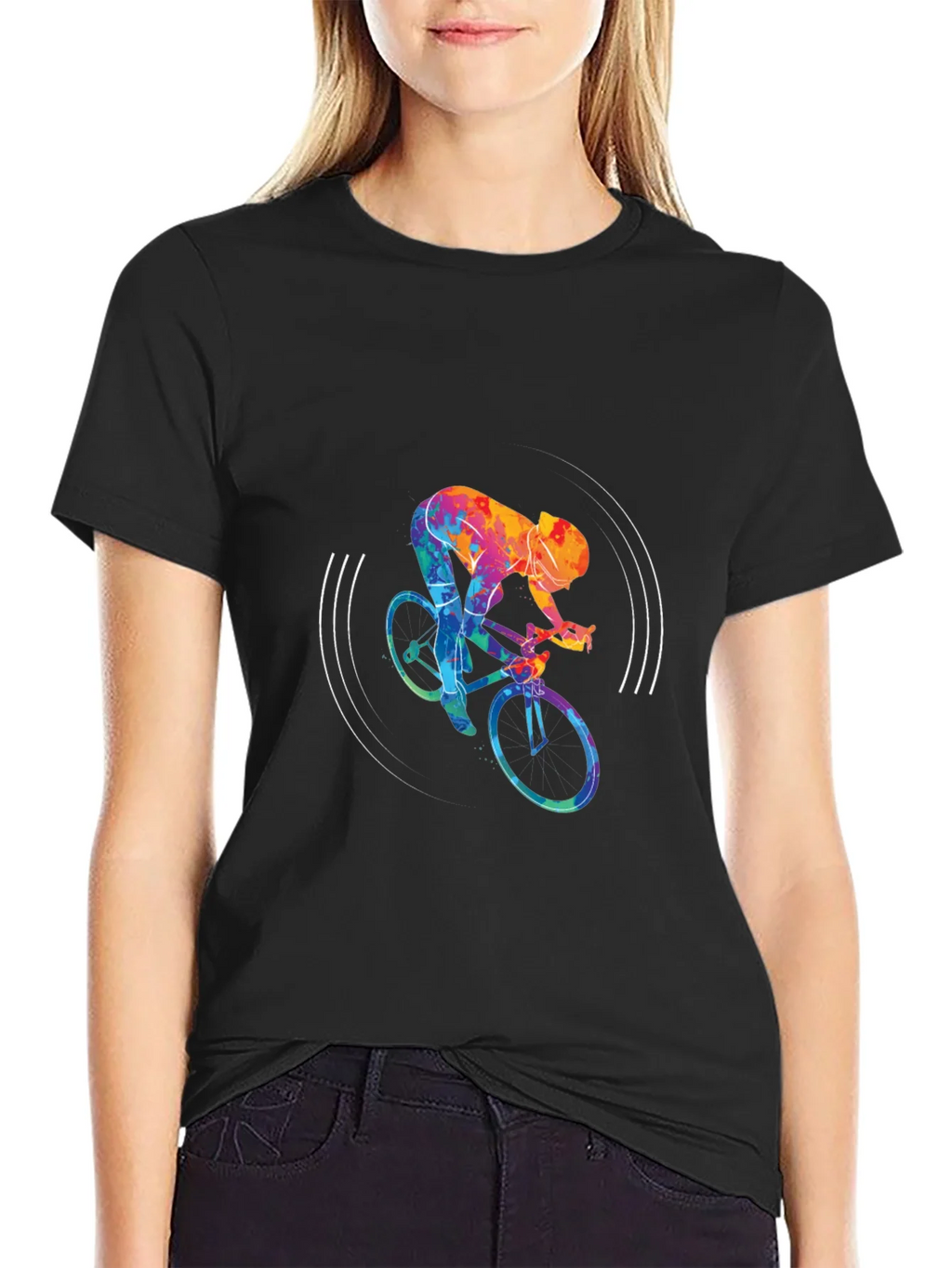 Colorful Cycling Graphic Black Tee Shirt product image 5