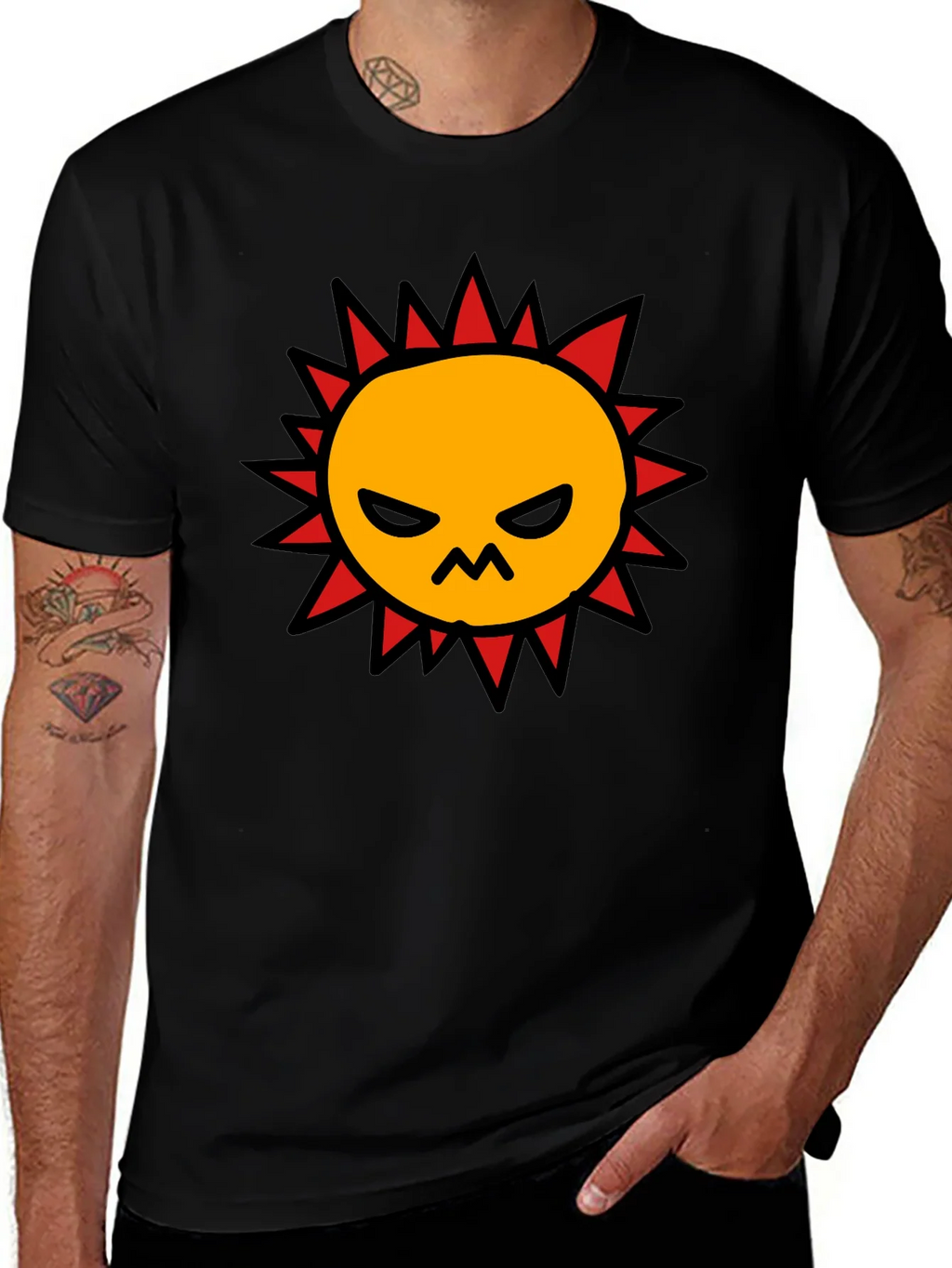 Angry Sun Graphic Tee - Black Cotton T-Shirt product image 1