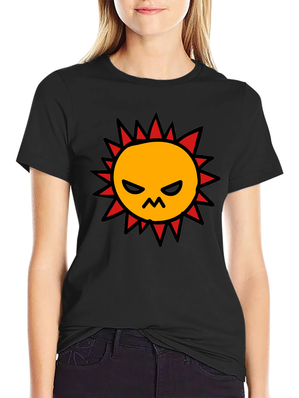 Angry Sun Graphic Tee - Black Cotton T-Shirt product image 4