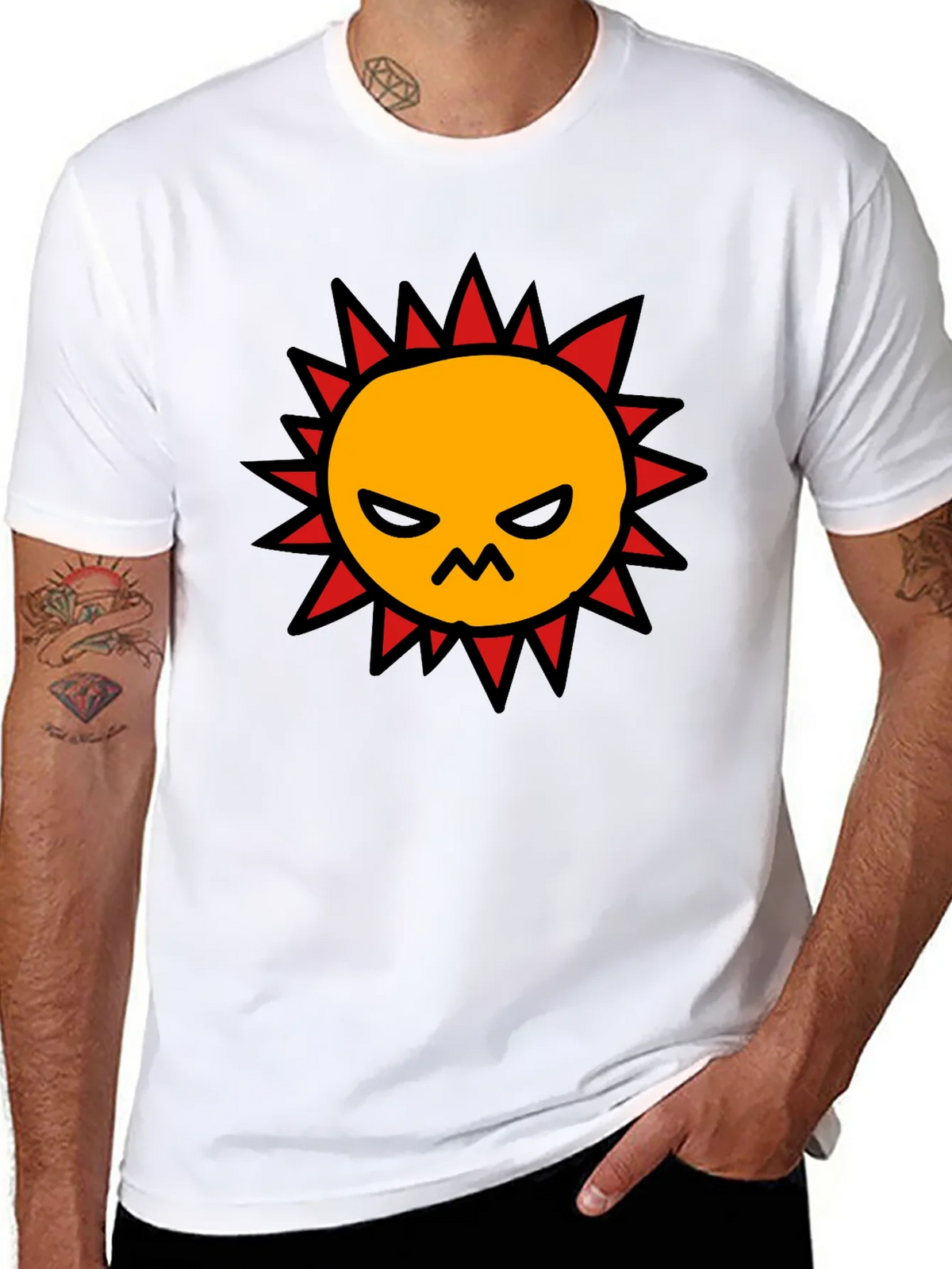 Angry Sun Graphic Tee - Black Cotton T-Shirt product image 7