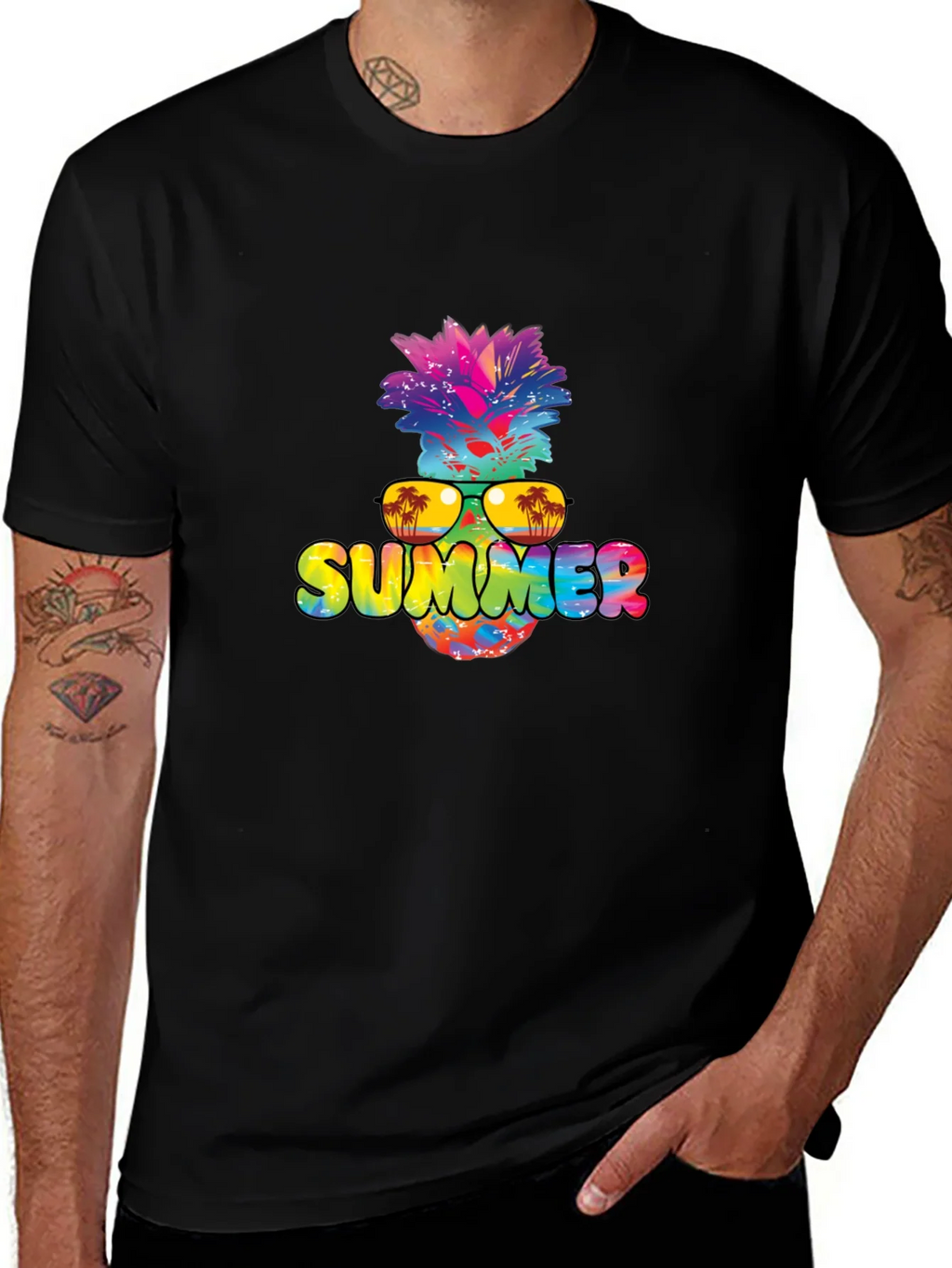 Summer Pineapple Graphic Print Black T-Shirt product image 1