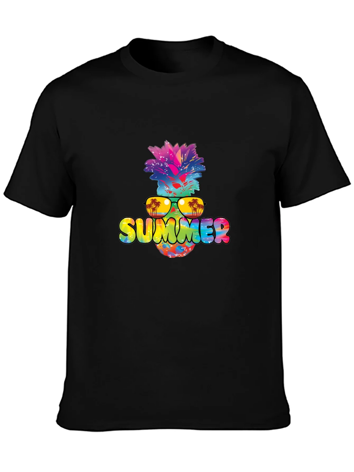 Summer Pineapple Graphic Print Black T-Shirt product image 6