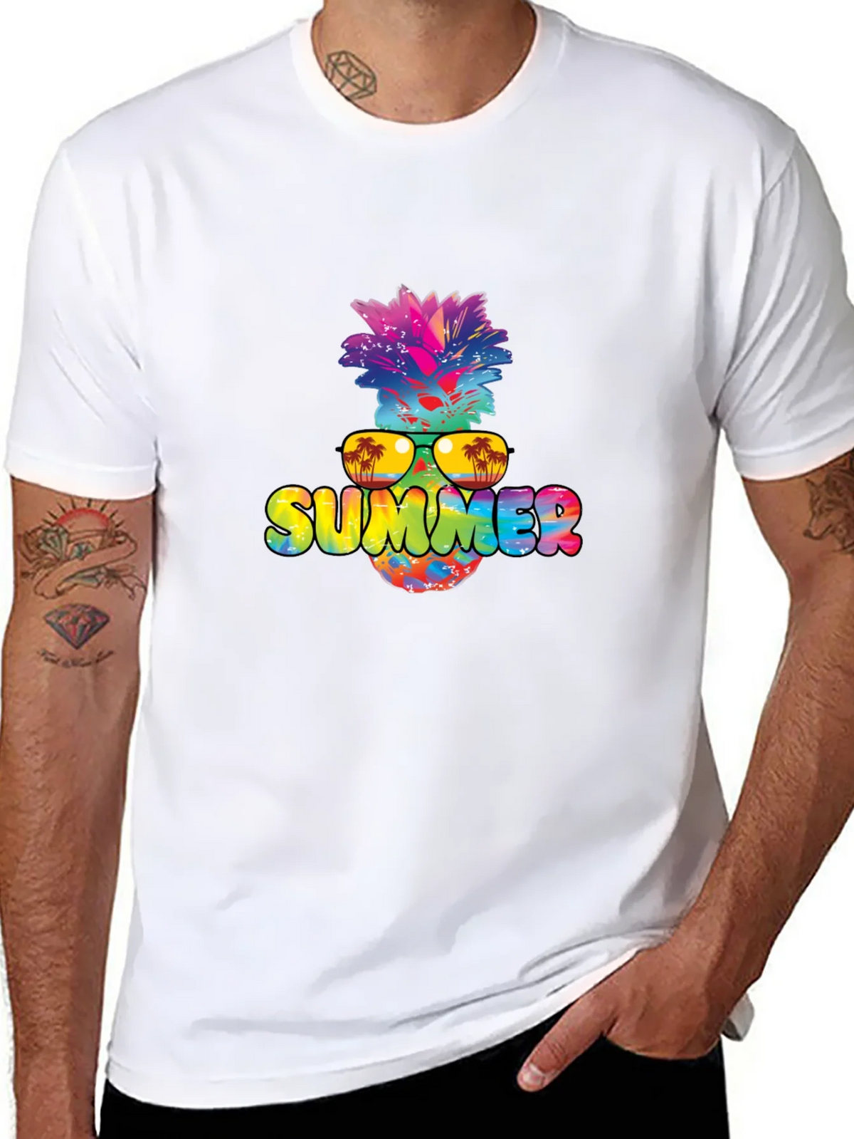 Summer Pineapple Graphic Print Black T-Shirt product image 10