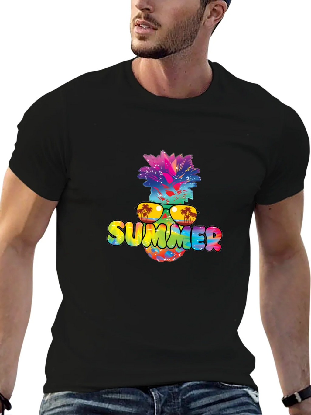 Summer Pineapple Graphic Print Black T-Shirt product image 9