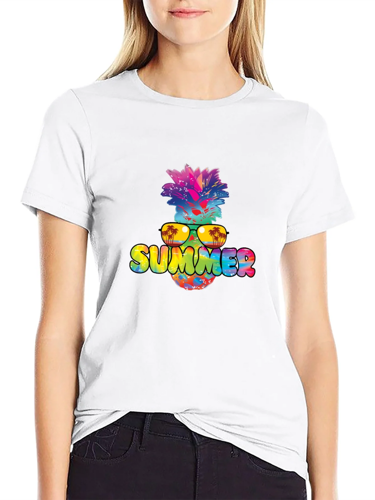 Summer Pineapple Graphic Print Black T-Shirt product image 11
