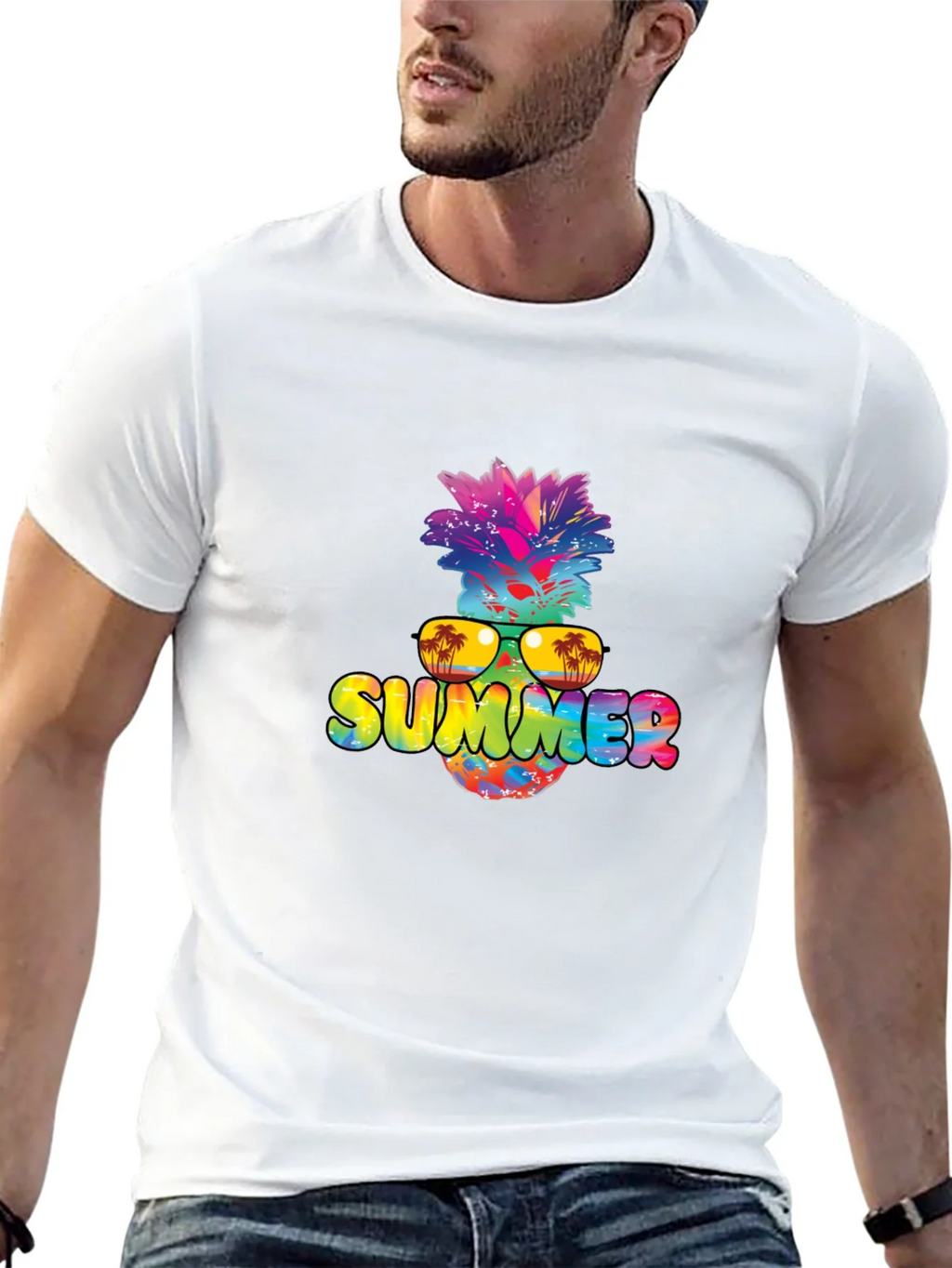 Summer Pineapple Graphic Print Black T-Shirt product image 4