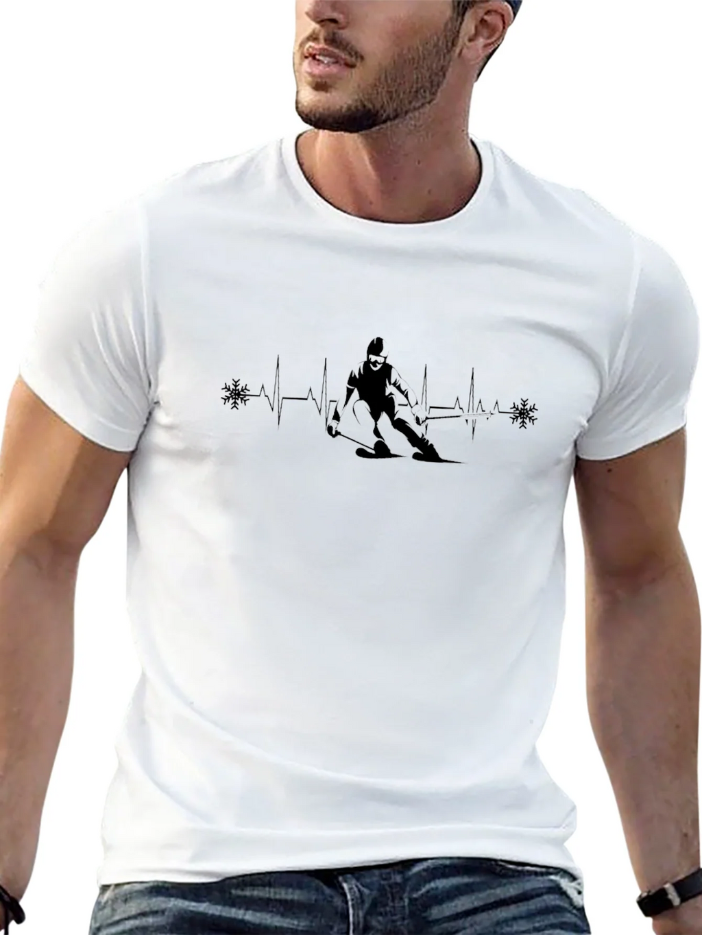 Ski Heartbeat T-Shirt - Black Cotton Tee for Skiing product image 4