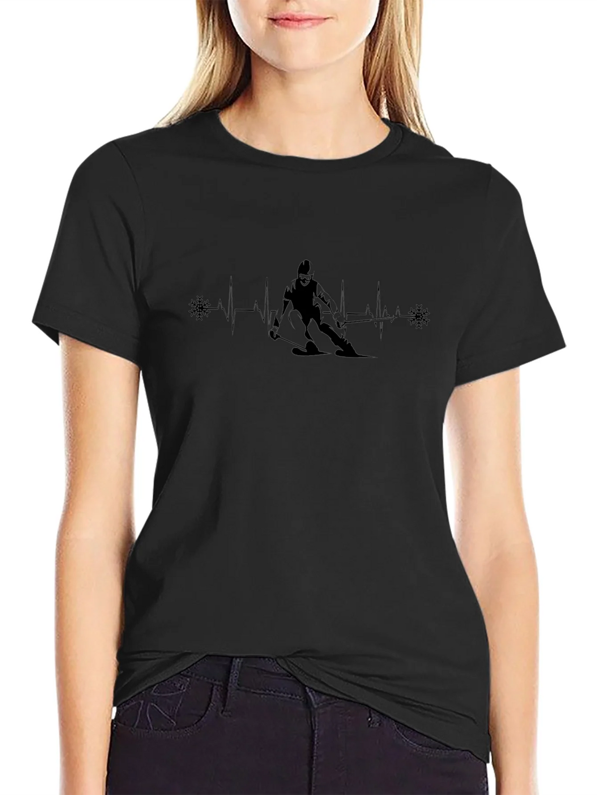 Ski Heartbeat T-Shirt - Black Cotton Tee for Skiing product image 5