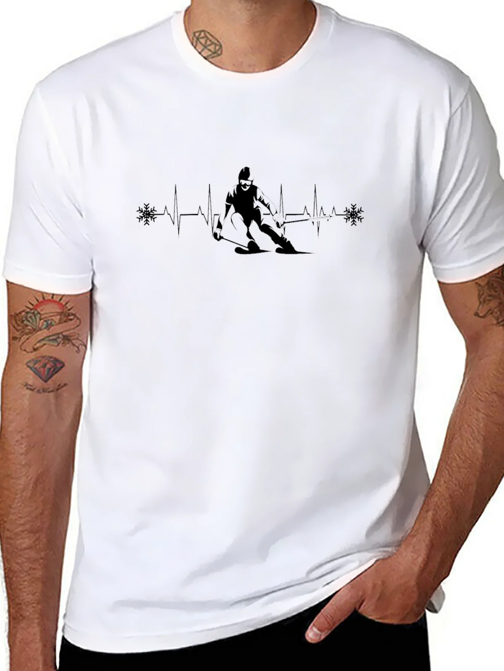 Ski Heartbeat T-Shirt - Black Cotton Tee for Skiing product image 10