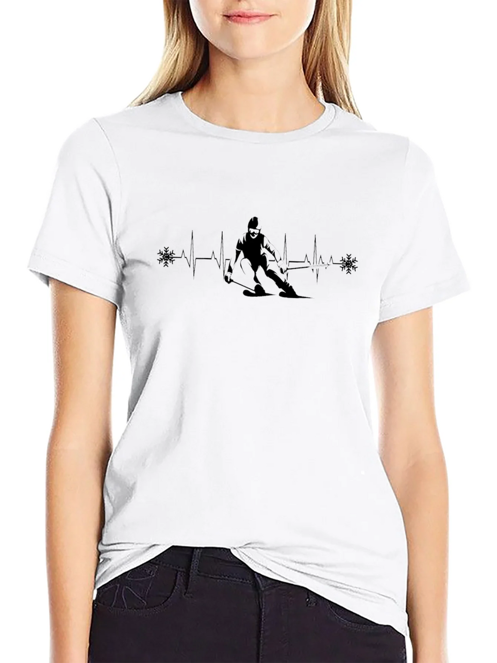 Ski Heartbeat T-Shirt - Black Cotton Tee for Skiing product image 11