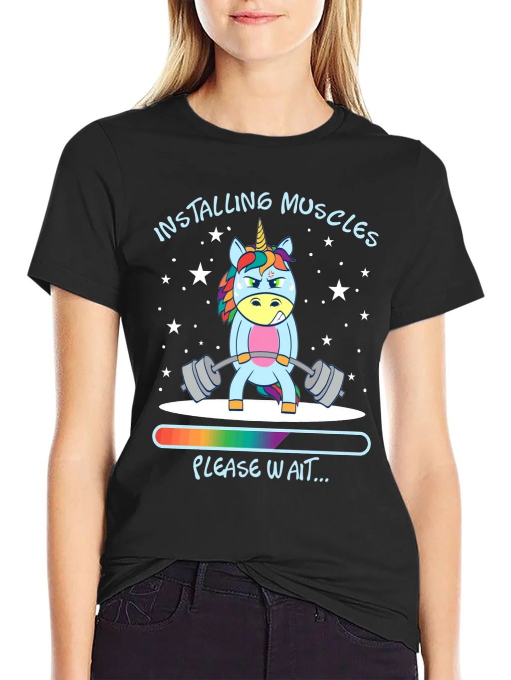 Installing Muscles Unicorn Black T-Shirt product image 5