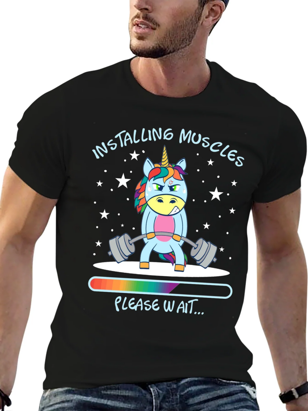 Installing Muscles Unicorn Black T-Shirt product image 9