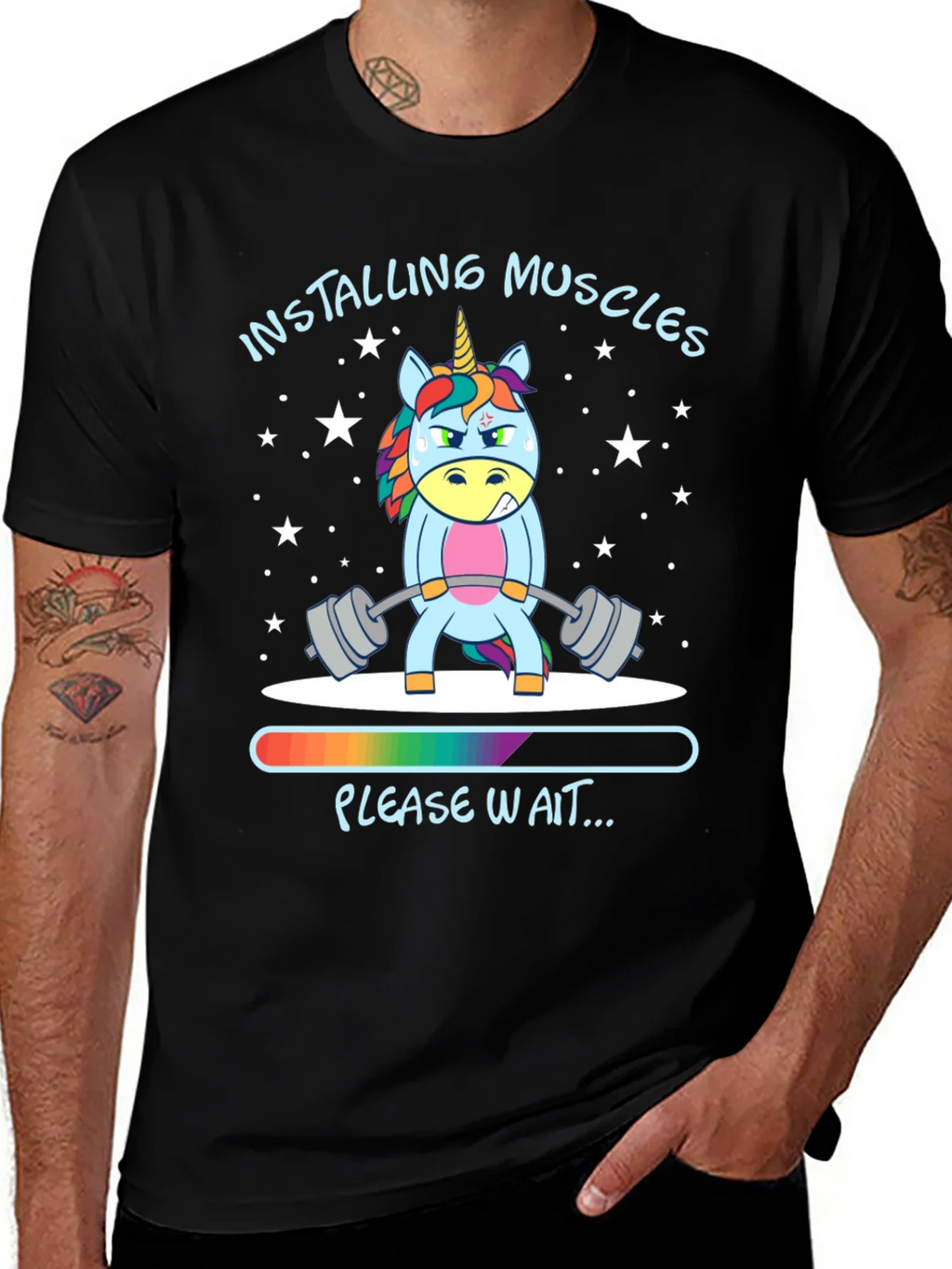 Installing Muscles Unicorn Black T-Shirt product image 1