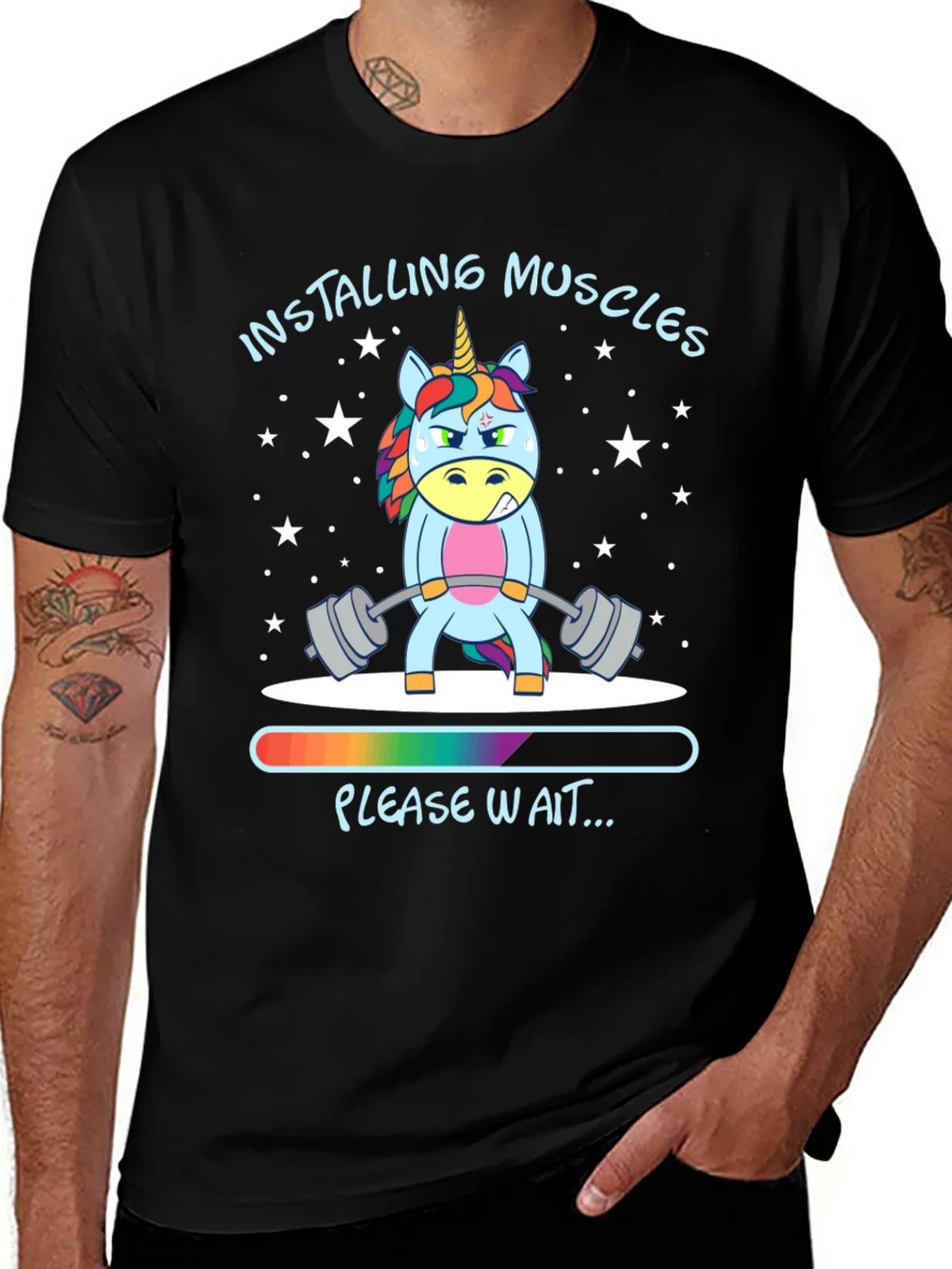 Installing Muscles Unicorn Black T-Shirt product image 1