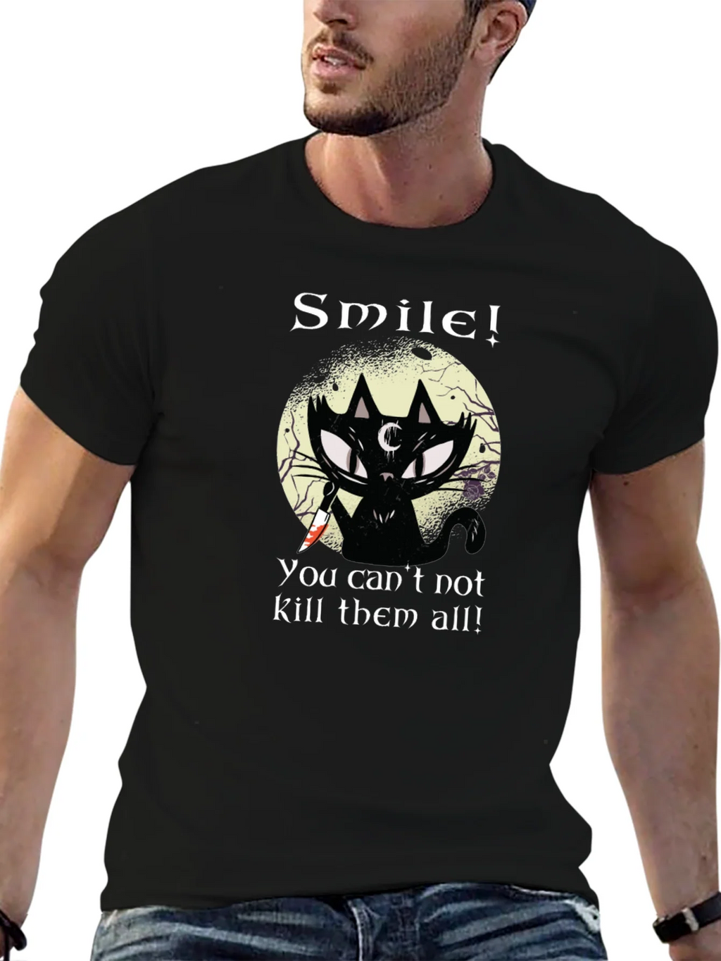 Smile! Black Cat Graphic T-Shirt - Unique Gothic Design product image 9