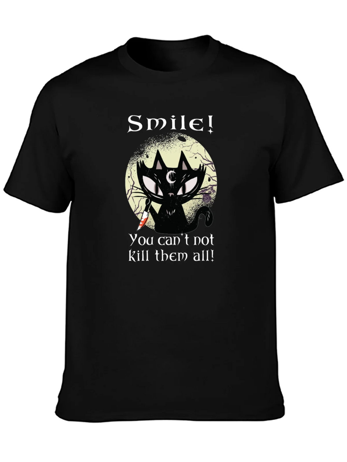 Smile! Black Cat Graphic T-Shirt - Unique Gothic Design product image 6