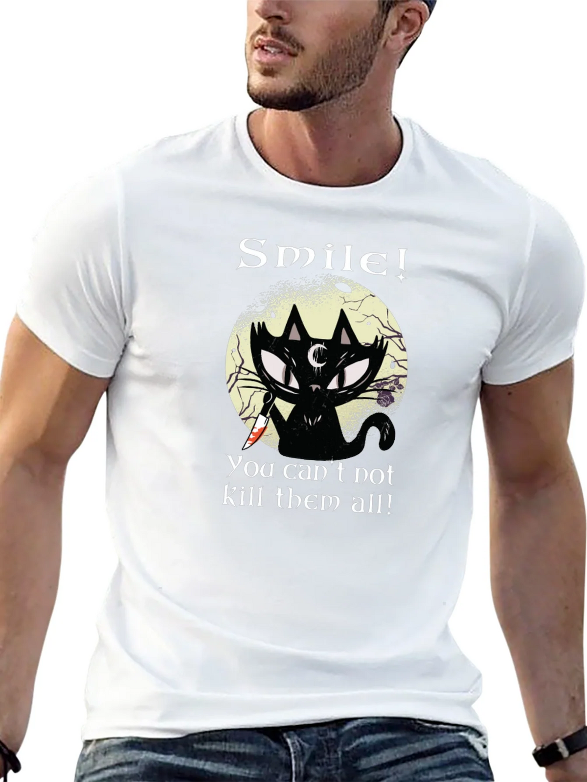 Smile! Black Cat Graphic T-Shirt - Unique Gothic Design product image 4