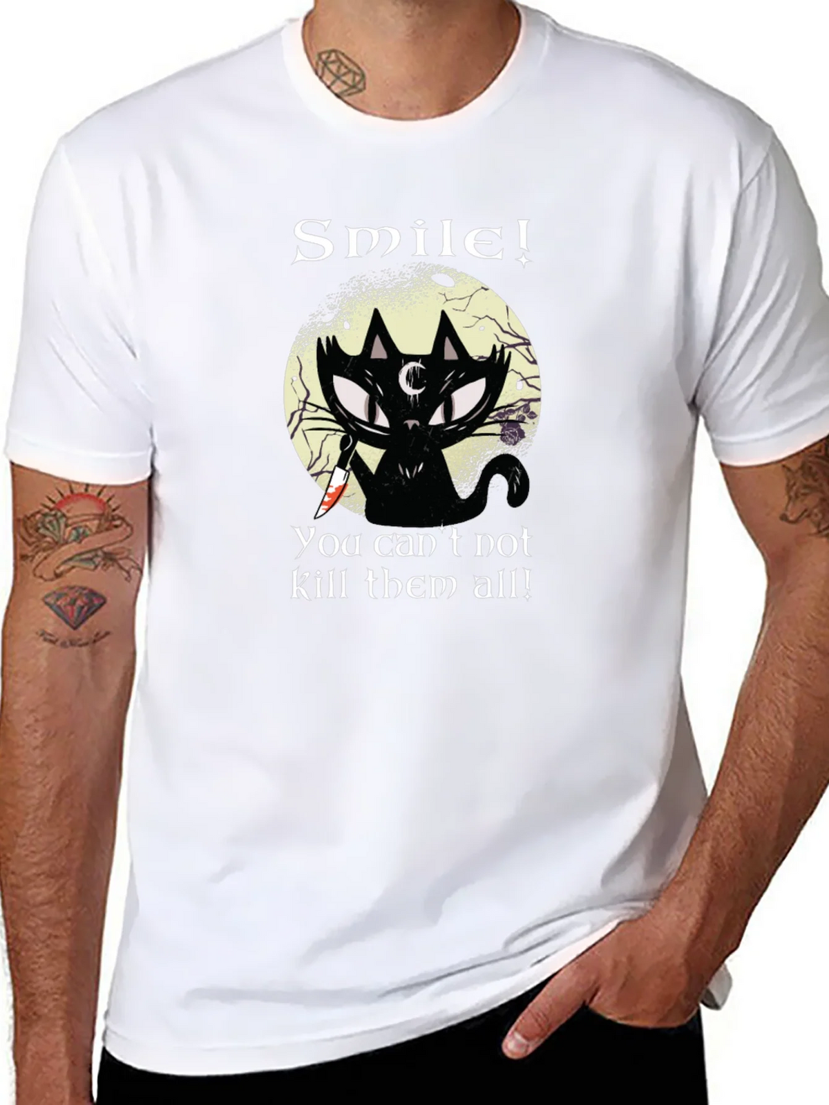 Smile! Black Cat Graphic T-Shirt - Unique Gothic Design product image 10