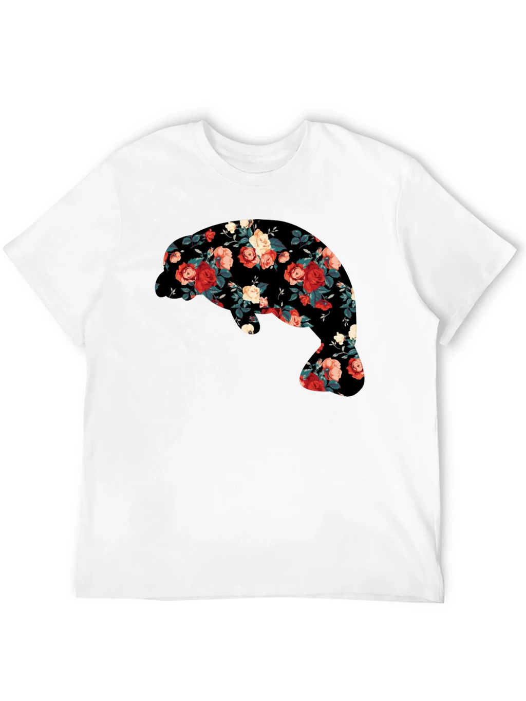Floral Manatee Black T-Shirt - Unique Graphic Tee product image 3