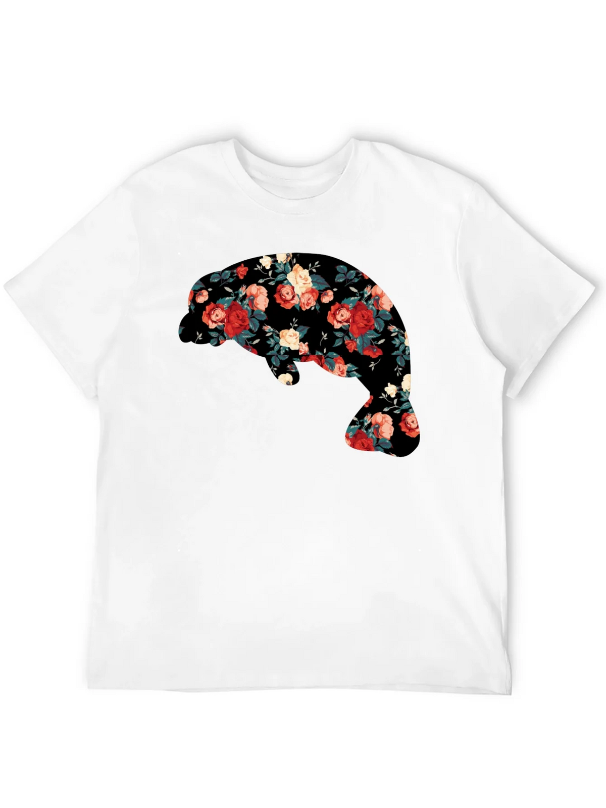 Floral Manatee Black T-Shirt - Unique Graphic Tee product image 3