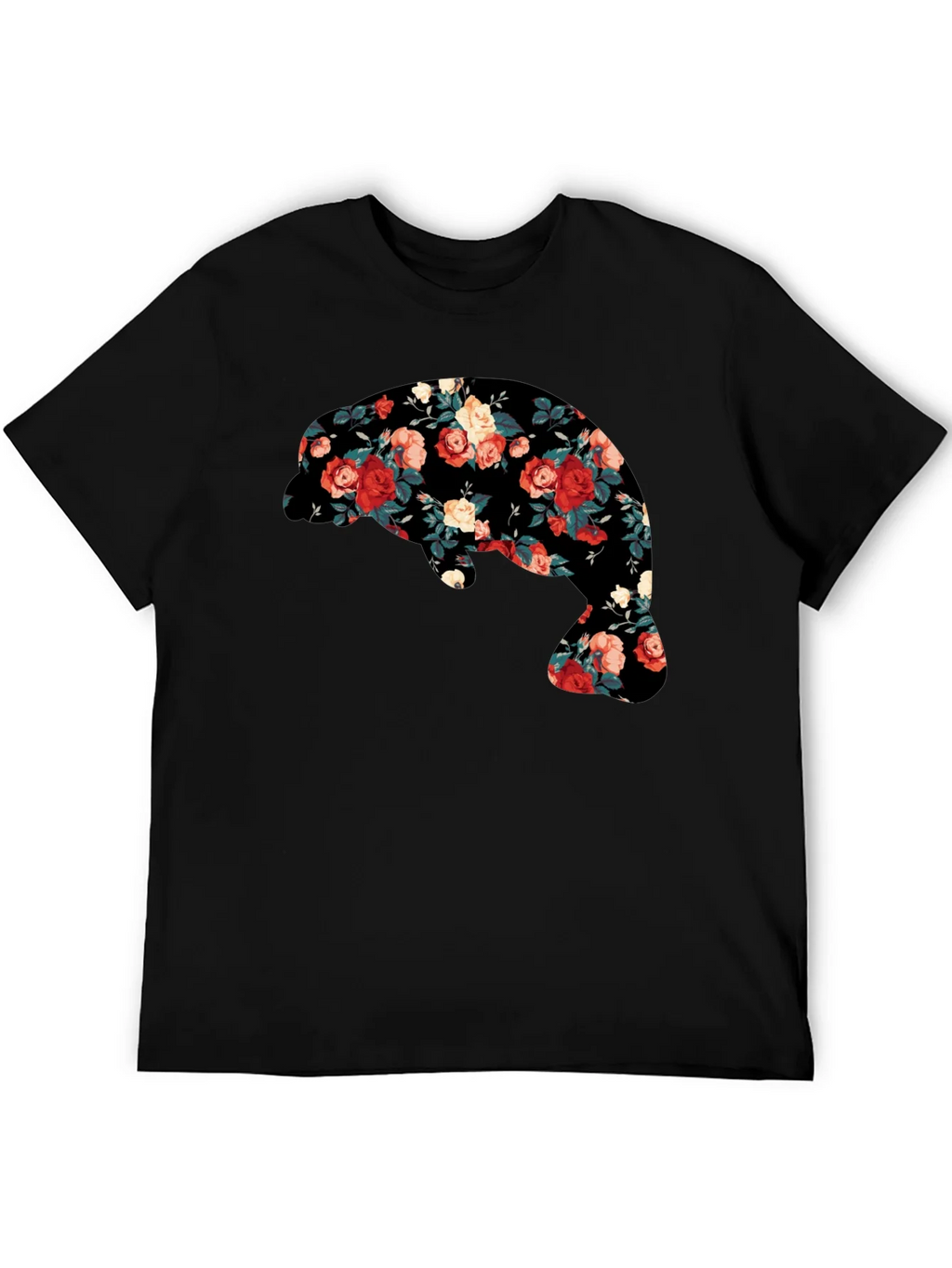 Floral Manatee Black T-Shirt - Unique Graphic Tee product image 7