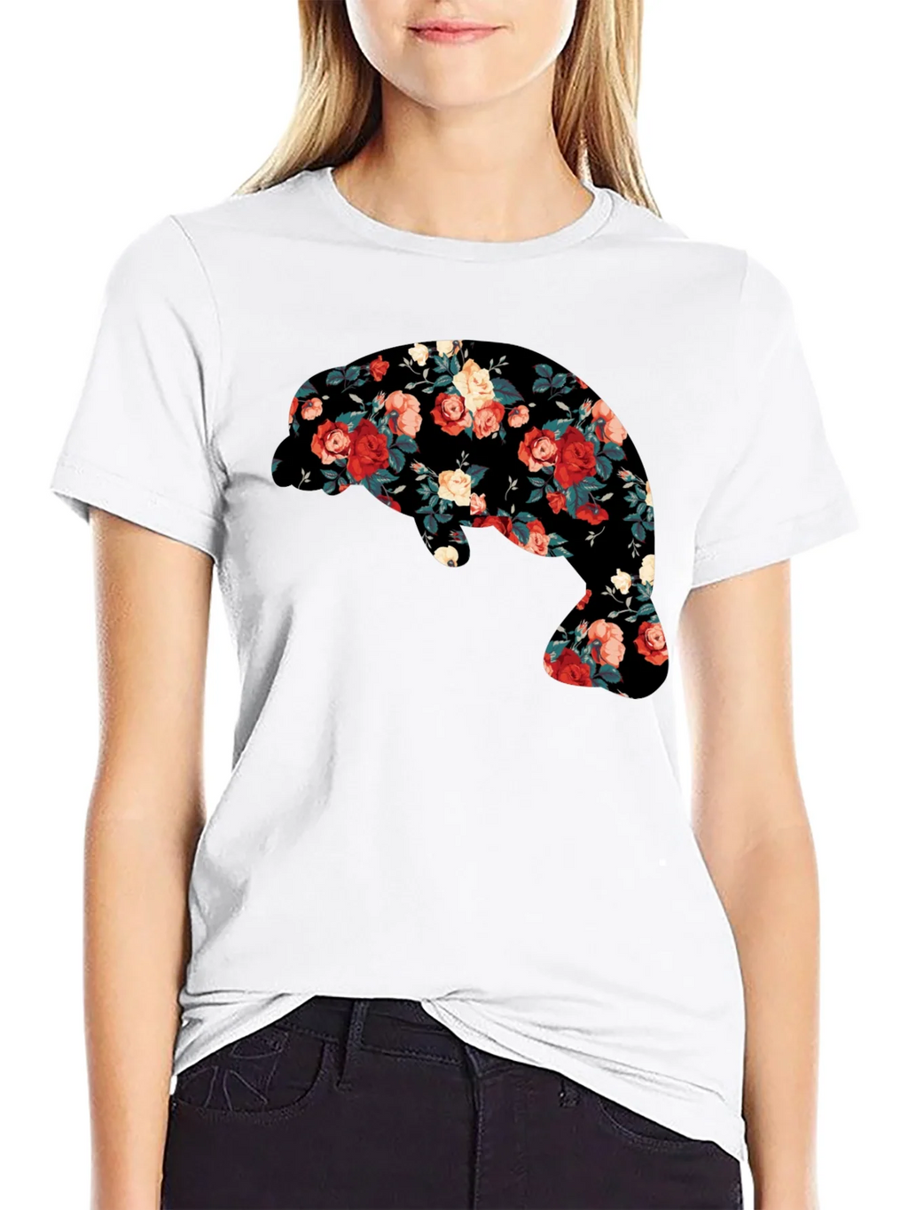 Floral Manatee Black T-Shirt - Unique Graphic Tee product image 9