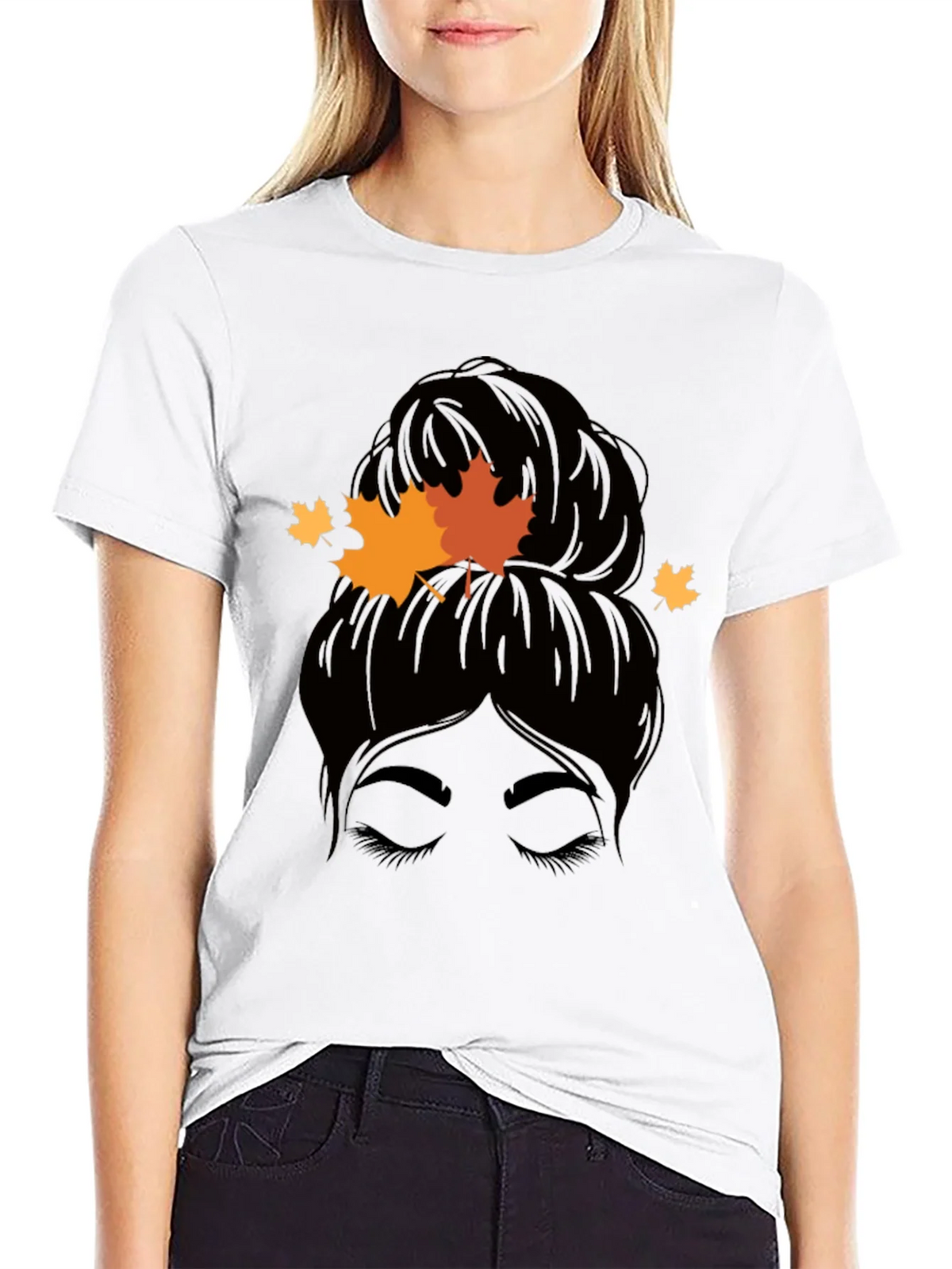 Autumn Messy Bun T-Shirt - Fall Vibes product image 11