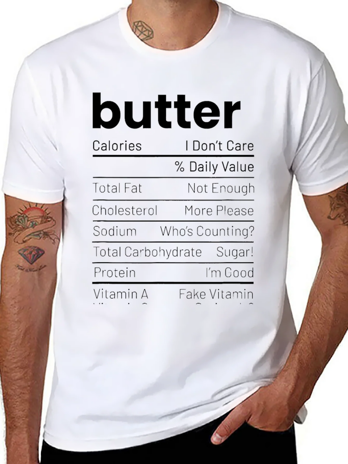 Butter Nutrition Facts Funny Graphic Tee product image 7