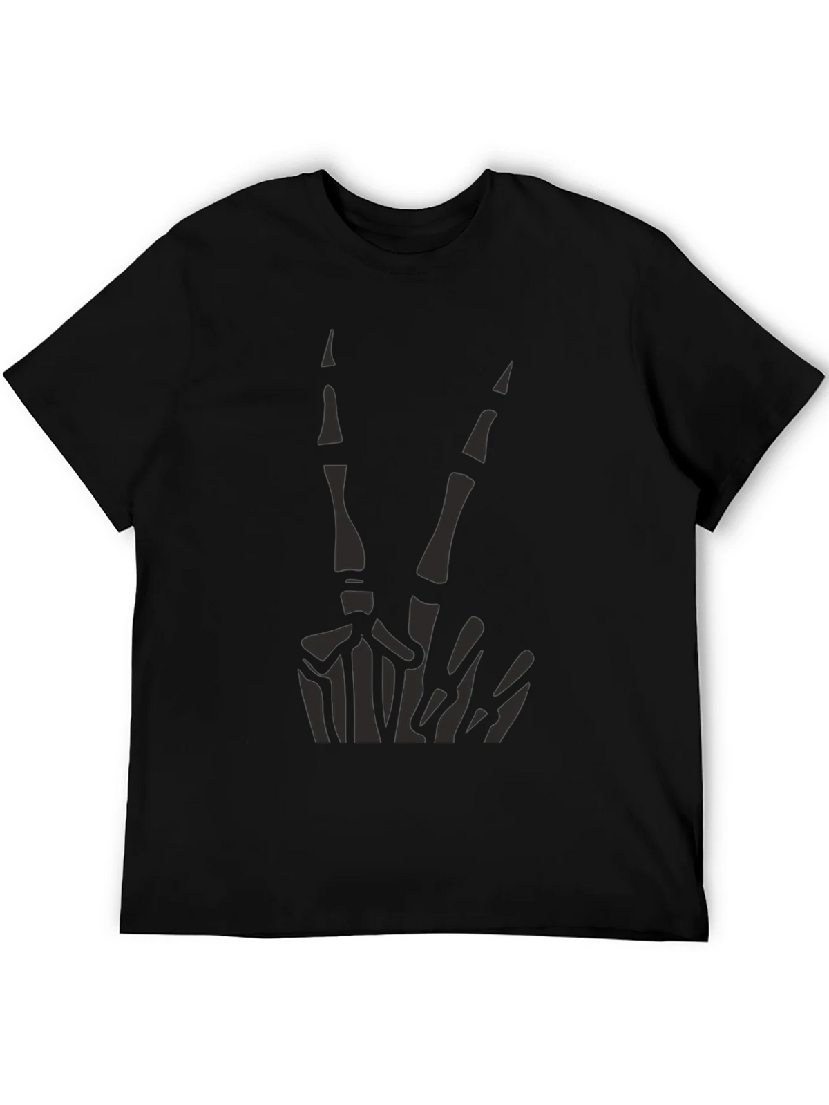 Skeleton Peace Sign Graphic Tee - Black Cotton Casual product image 4