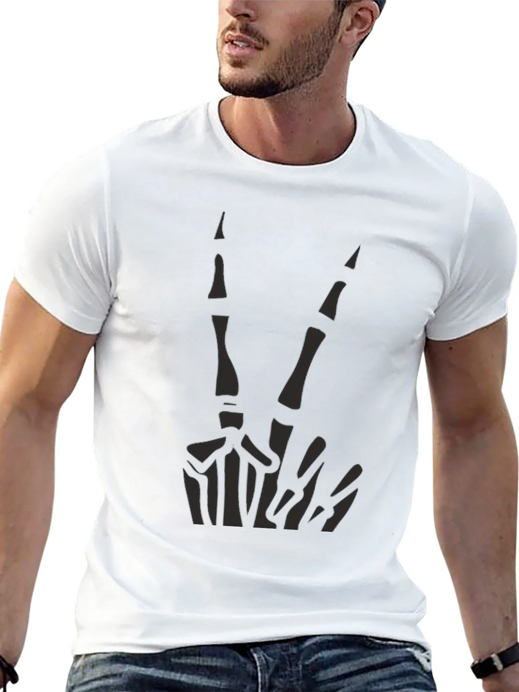 Skeleton Peace Sign Graphic Tee - Black Cotton Casual product image 11