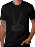 Skeleton Peace Sign Graphic Tee - Black Cotton Casual product image 1