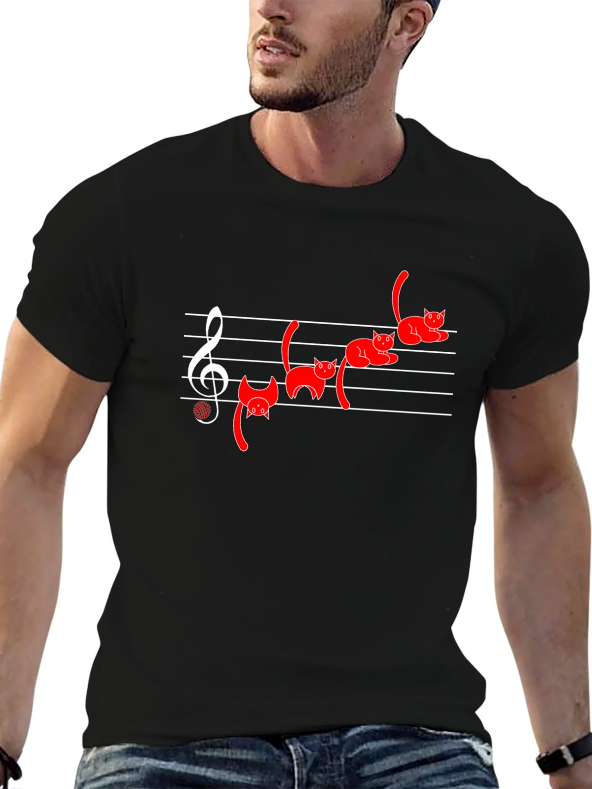 Cat Music T-Shirt - Black Cotton Blend product image 9
