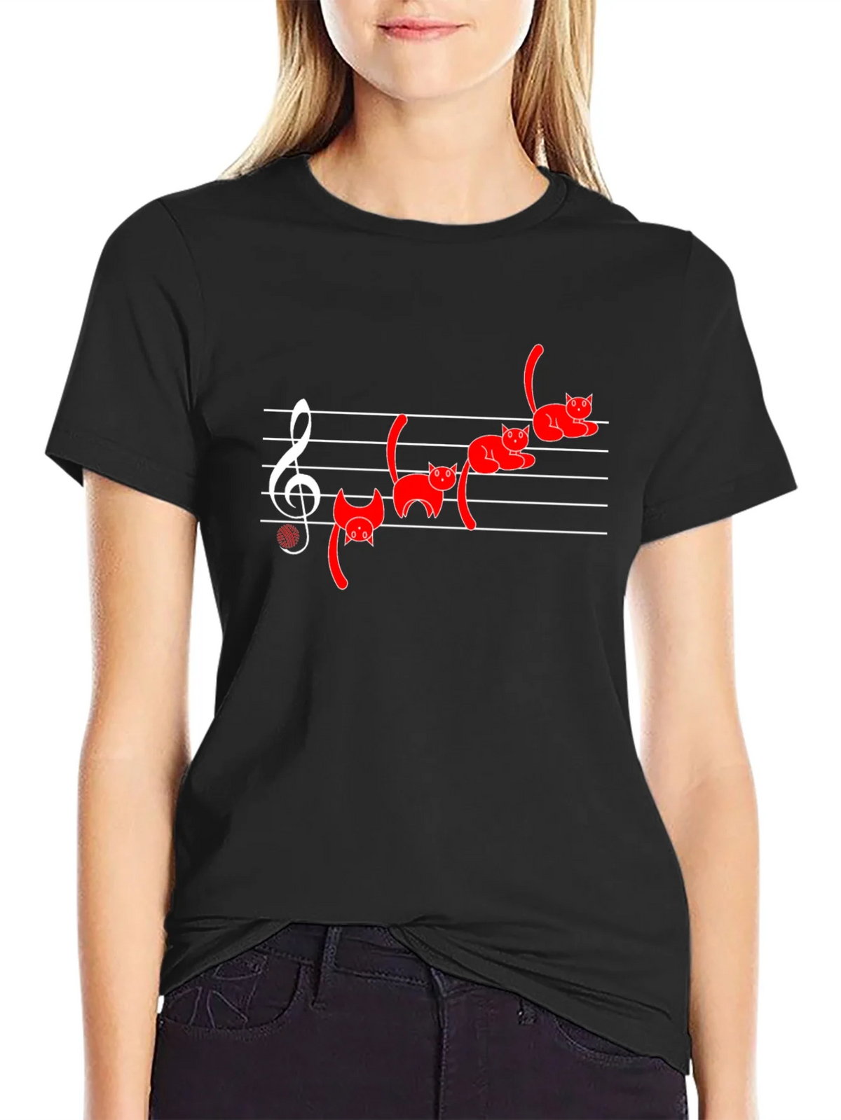 Cat Music T-Shirt - Black Cotton Blend product image 5