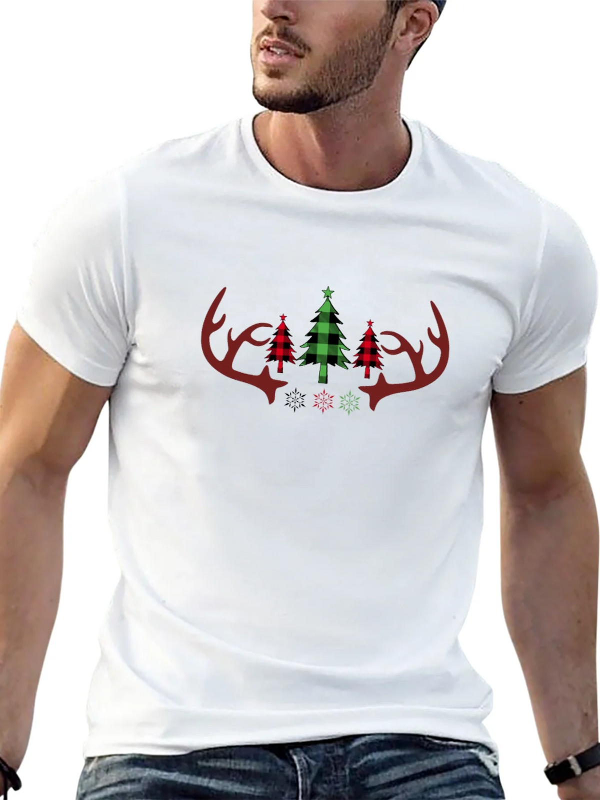 Festive Plaid Christmas Antler Tee product image 4