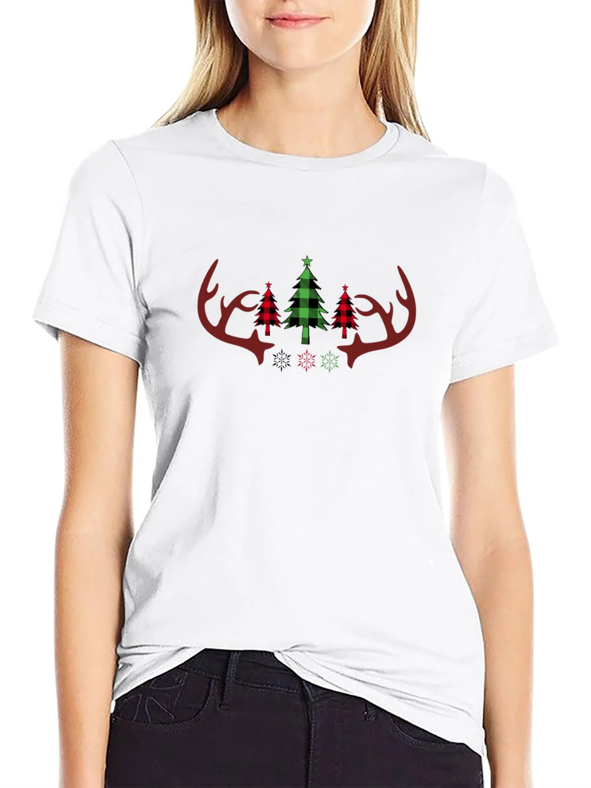 Festive Plaid Christmas Antler Tee product image 11
