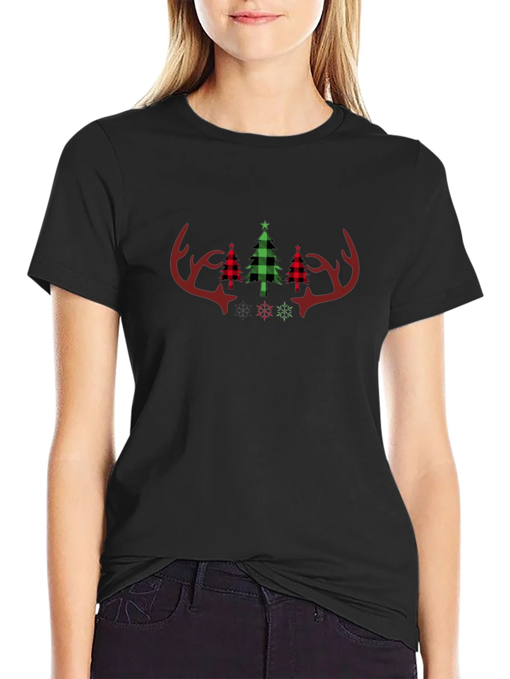 Festive Plaid Christmas Antler Tee product image 5