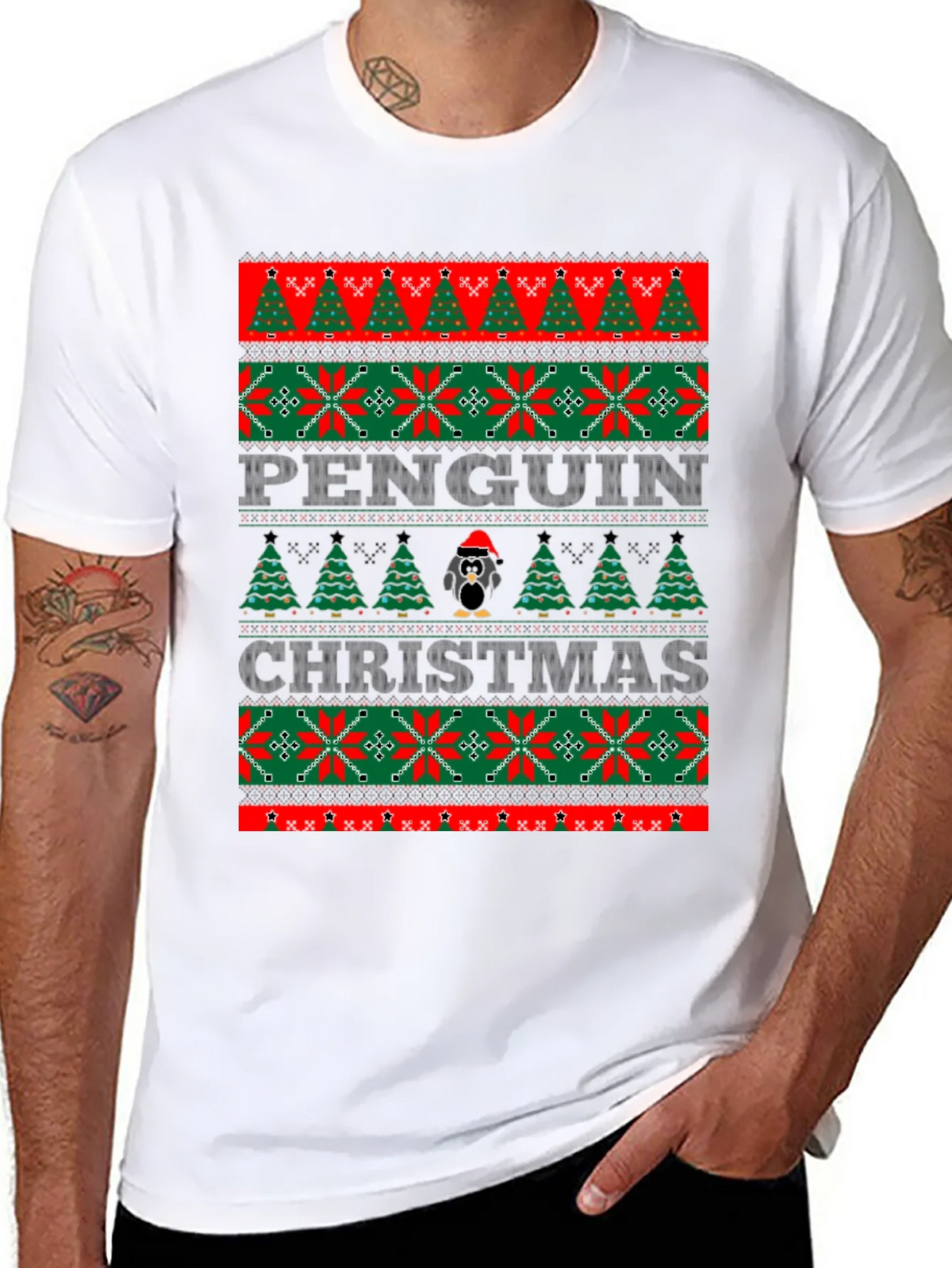 Penguin Christmas Sweater Style T-Shirt product image 7