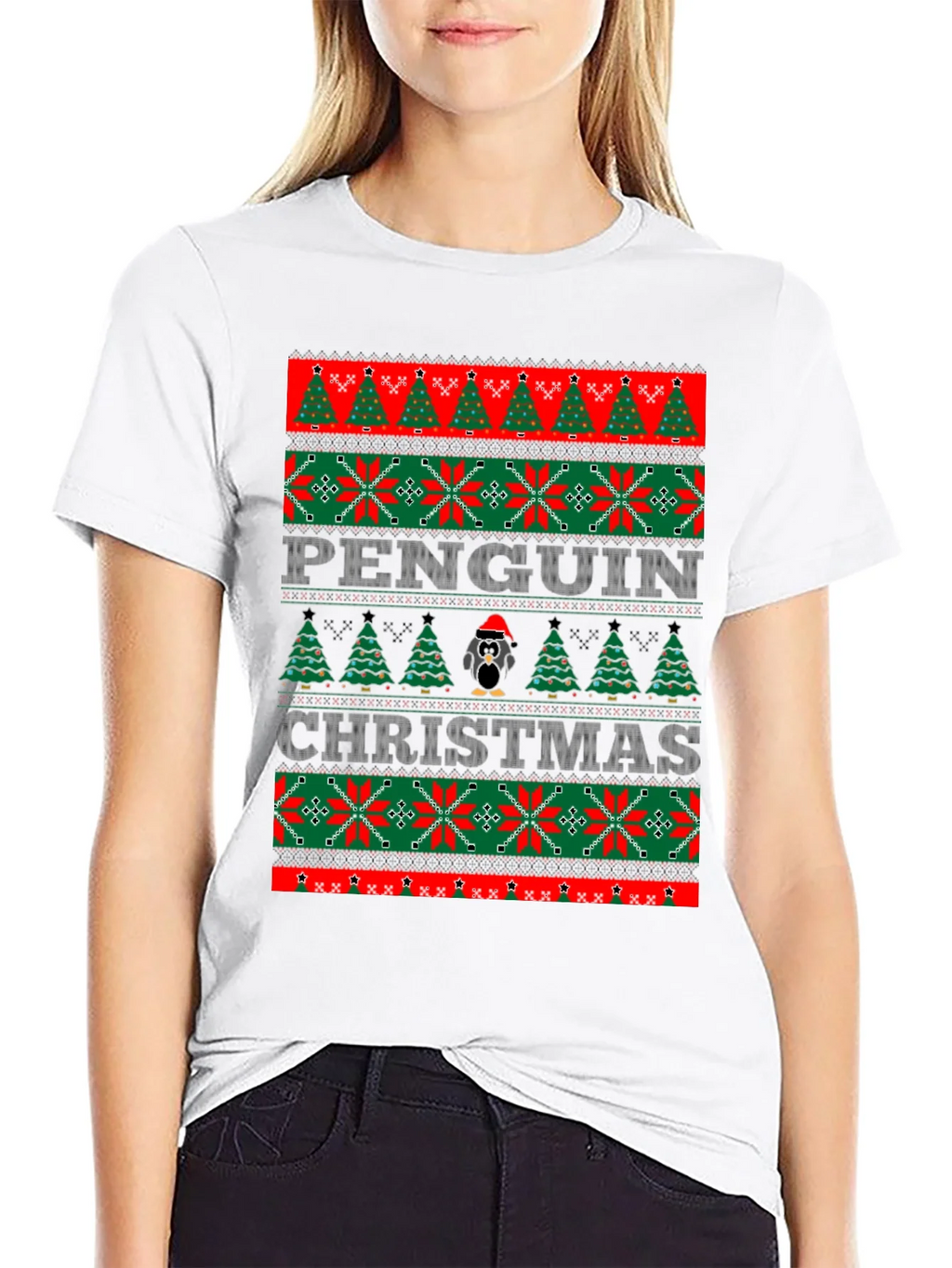 Penguin Christmas Sweater Style T-Shirt product image 8