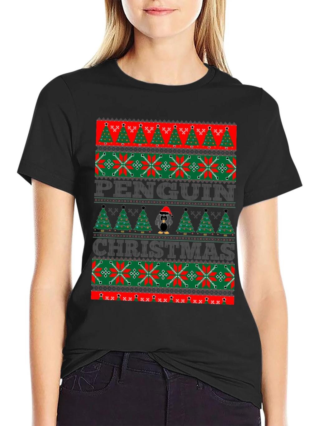 Penguin Christmas Sweater Style T-Shirt product image 2