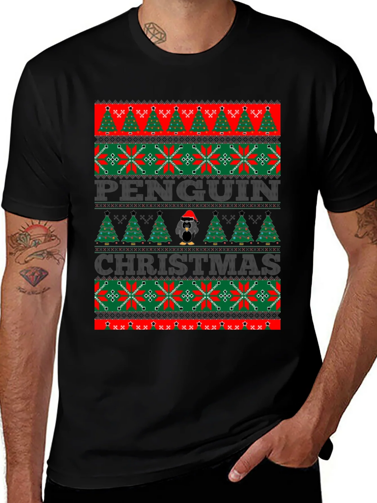 Penguin Christmas Sweater Style T-Shirt product image 1