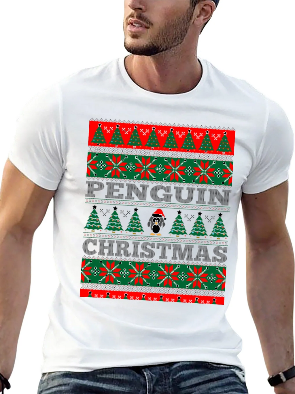 Penguin Christmas Sweater Style T-Shirt product image 12